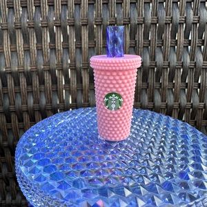 Pink Studded Tumbler Cup Straw Topper Buddy Starbucks Cups